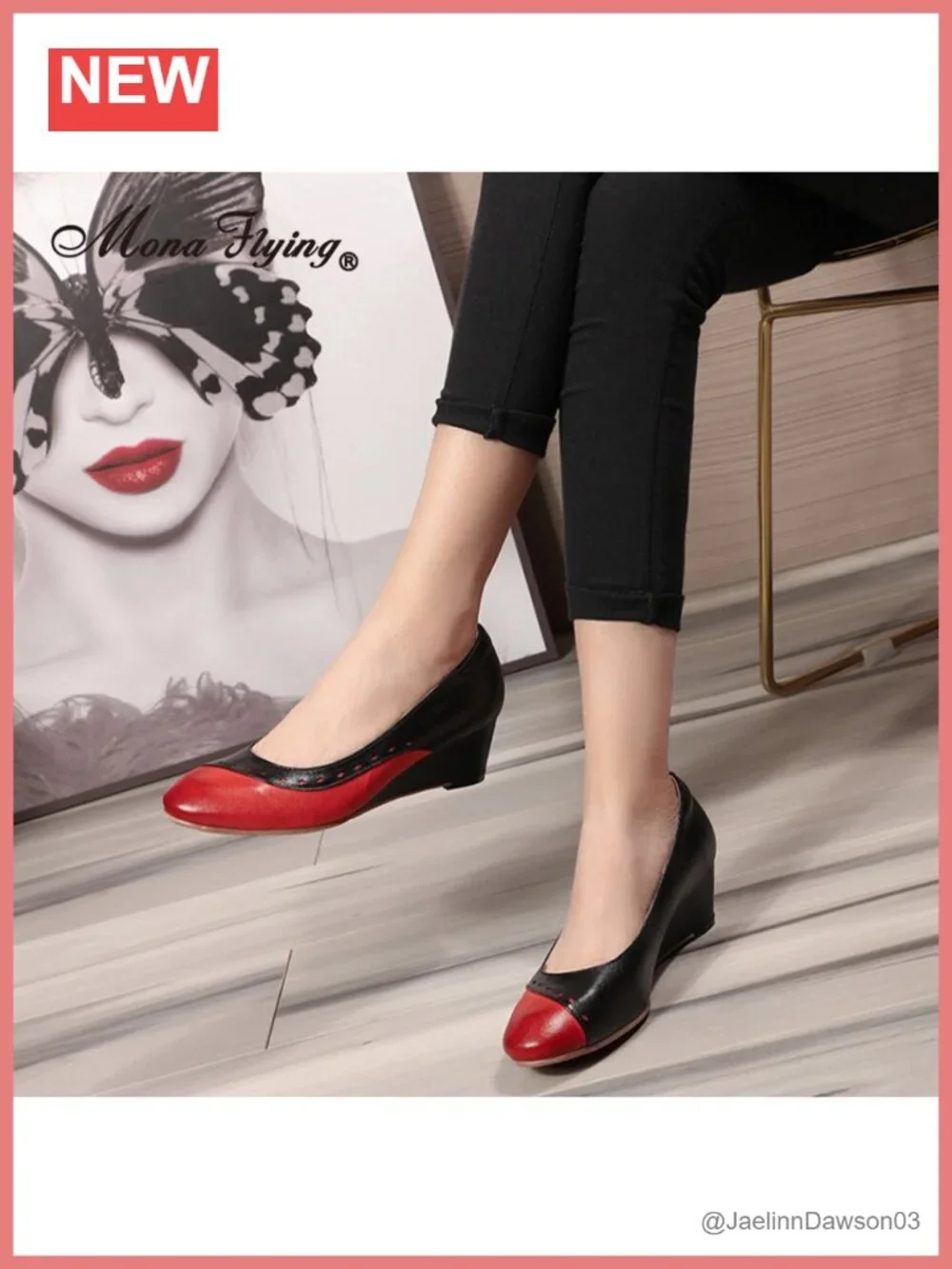 Women's Leather Mid Wedge Heel Pumps
